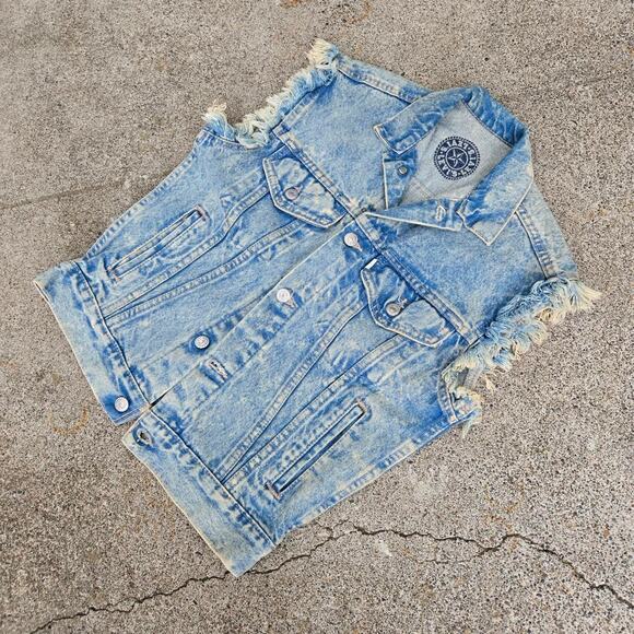 Vtg 80s LEVI'S Type 3 Light Acid Wash Chopped Sleeve Denim Vest XS USA Made - Picture 2 of 8